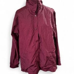 Vintage Maroon Nylon Windbreaker Jacket - Size M, Lightweight Shell Lined